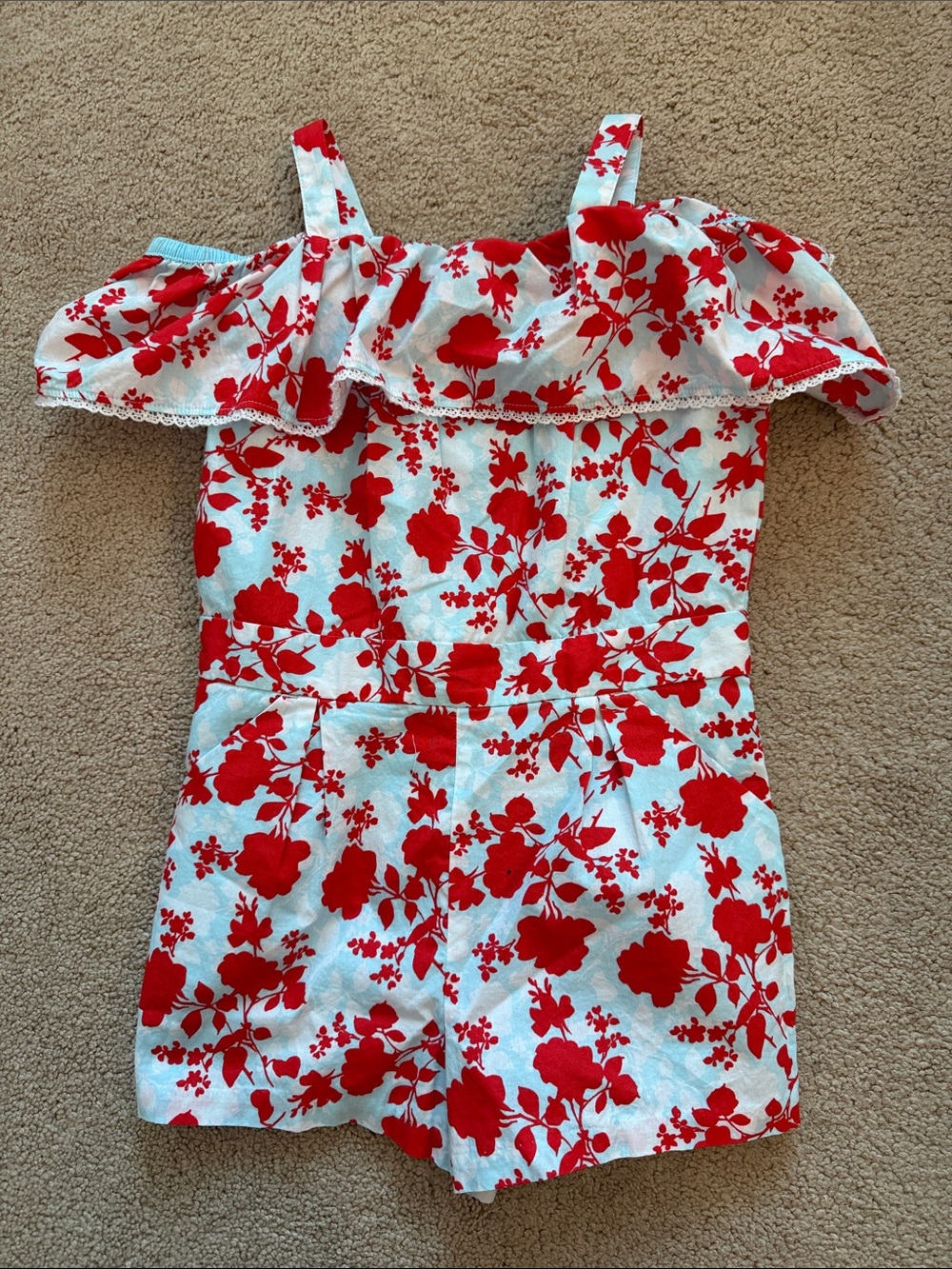 Janie and Jack White Romper with Red Floral Print